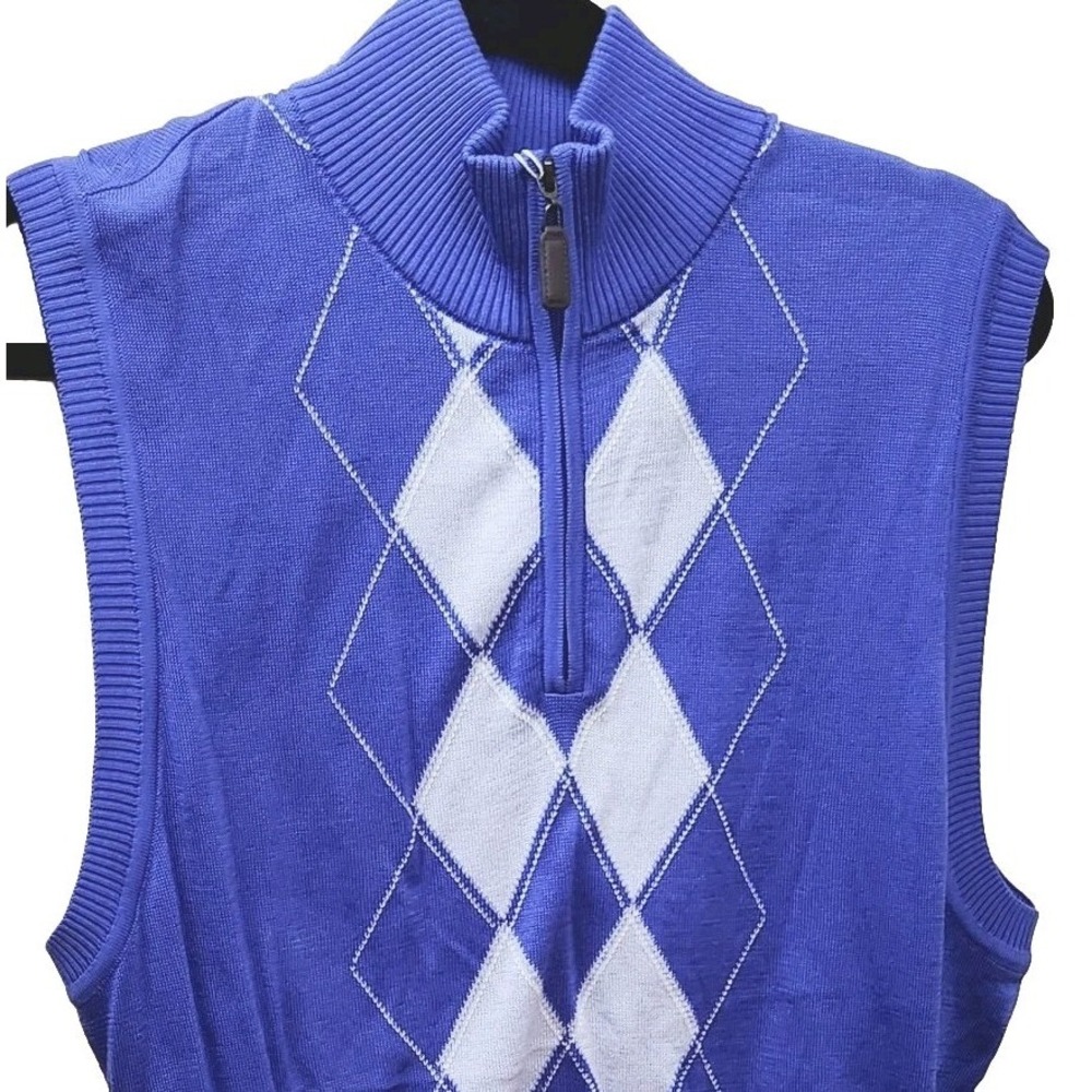 NWT Martin Mens Pima Cotton Argyle Golf Sweater Vest Sz Medium Blue 1/4 Zip NEW
